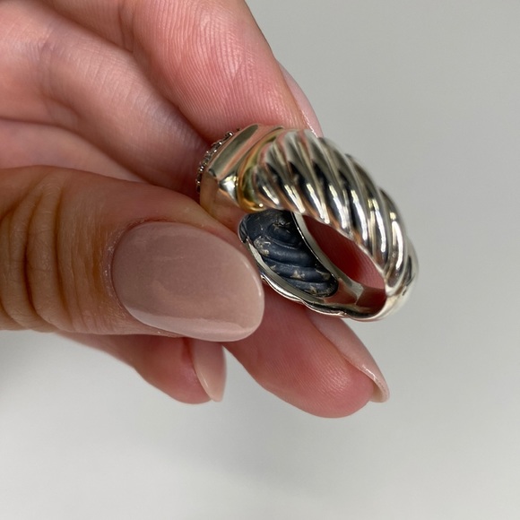 David Yurman Sterling & 18k Gold Pave Diamond Ring - Picture 8 of 11